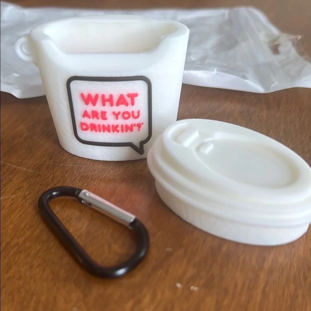 NWT Dunkin Donuts Coffee themed Gen 1 AirPods Carry Case with Carabiner